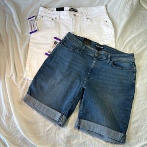 2 Pairs of DKNY Womens Jean Shorts Sz 14 White and Dark Wash Blue NEW w/Tags